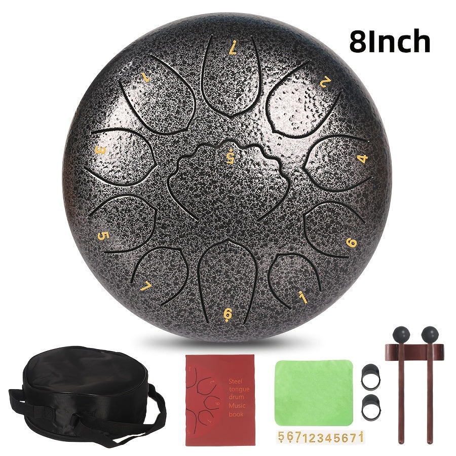 Steel Tongue Drum, 8-Inch 11-Note shown in the 8 inch-cowry starburst Silvery option