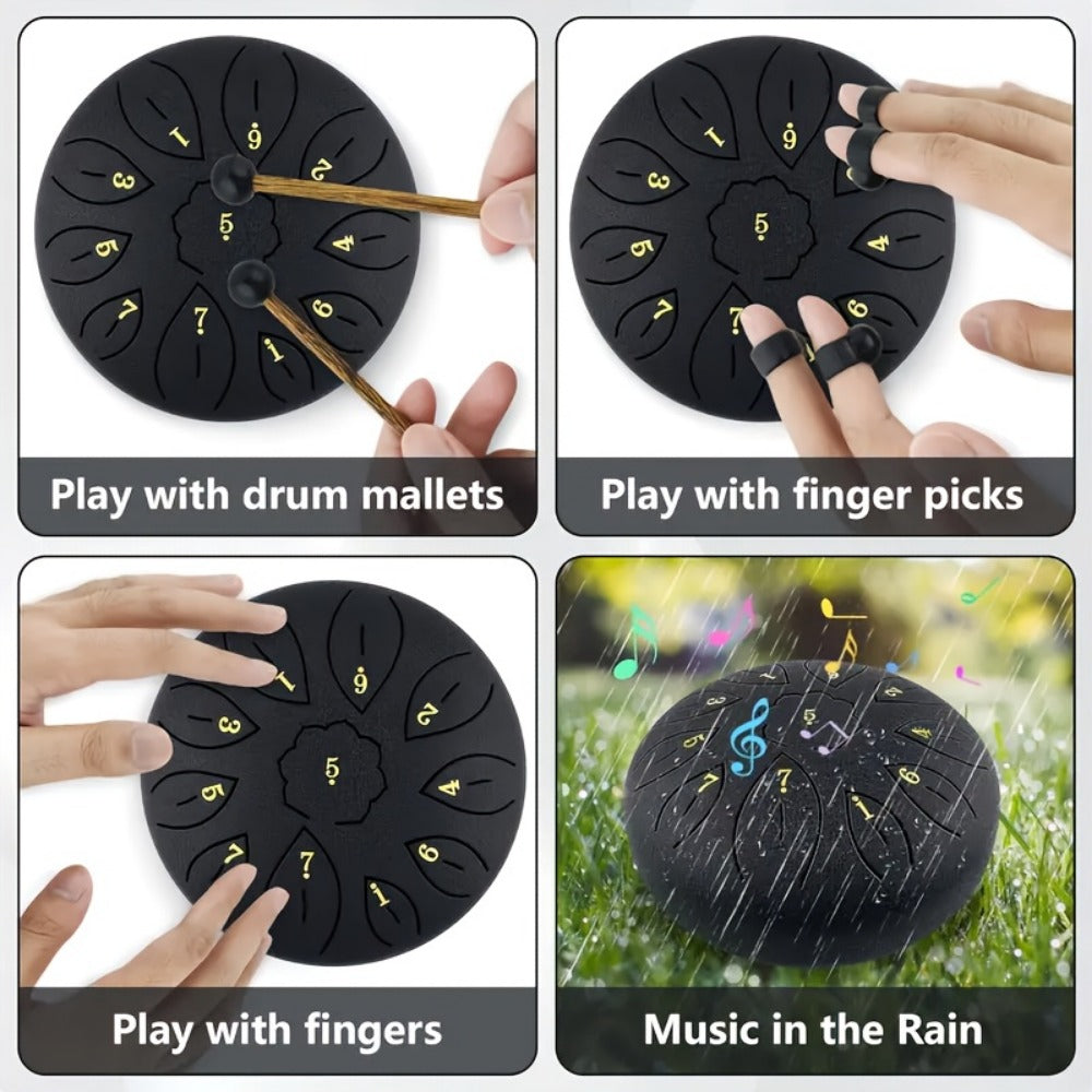 Steel Tongue Drum, 6-Inch 11-Note D Major Set with Bag and Drumsticks detail image - detail view 11
