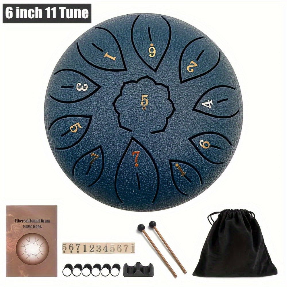 Steel Tongue Drum, 6-Inch 11-Note D Major Set with Bag and Drumsticks detail image - detail view 3