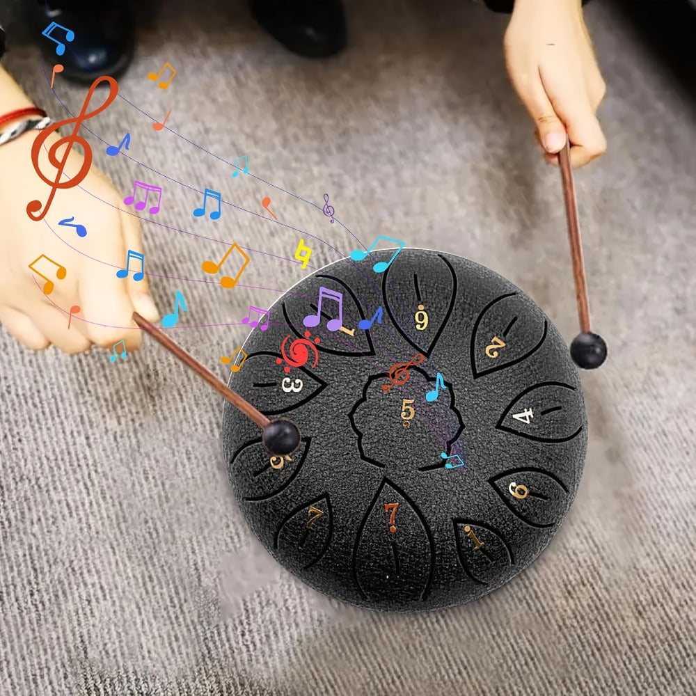 Steel Tongue Drum, 6-Inch 11-Note Set with Drumstick, Bag and Music Book detail image - detail view 9