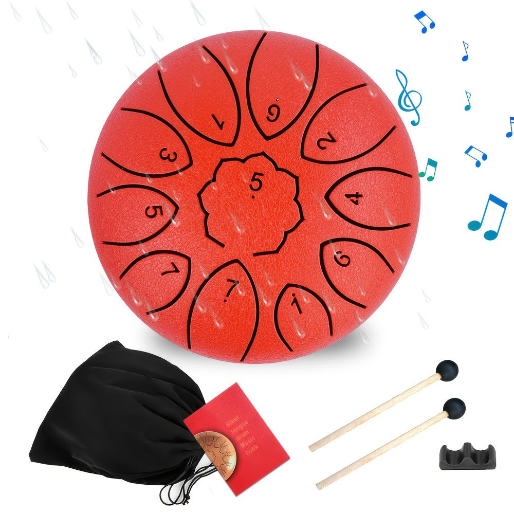 Steel Tongue Drum, 6-Inch 11-Note Set with Drumsticks and Music Book detail image - detail view 3