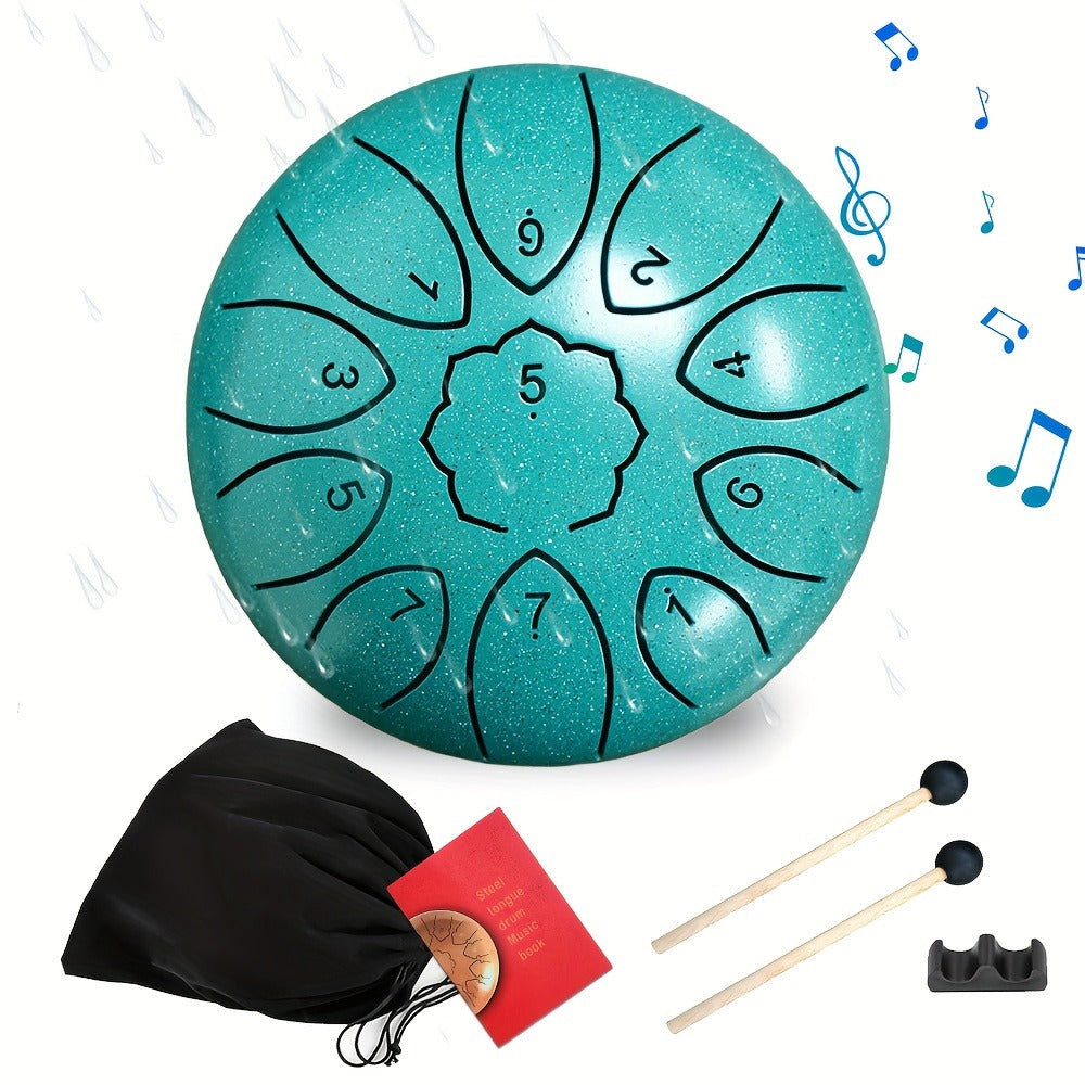 Steel Tongue Drum, 6-Inch 11-Note Set with Drumsticks and Music Book detail image - detail view 5