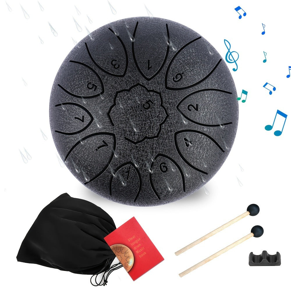 Steel Tongue Drum, 6-Inch 11-Note Set with Drumsticks and Music Book detail image - detail view 6