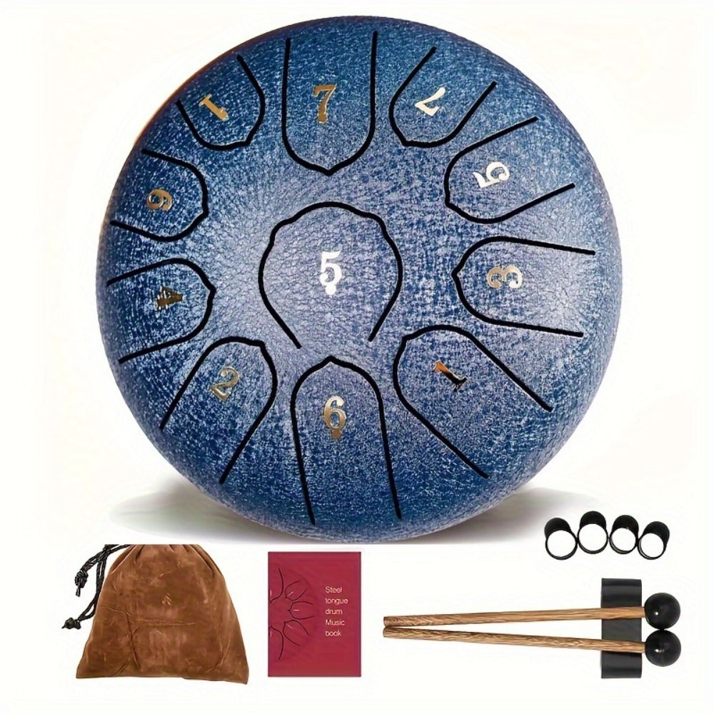 Steel Tongue Drum, 6-Inch 11-Tone Set with Tote, Mallets and Finger Cots detail image - detail view 7