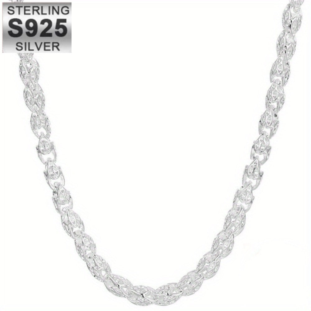 Sterling Silver Necklace - 925 Silver Bamboo Link, Textured Chain - 925 silver detail