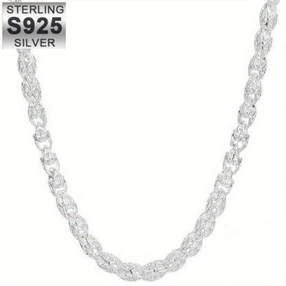 Sterling Silver Necklace - 925 Silver Bamboo Link, Textured Chain - 925 silver detail