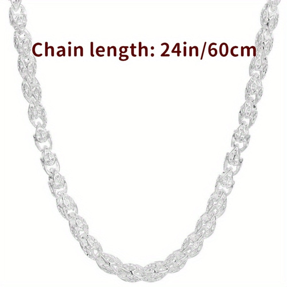 Sterling Silver Necklace - 925 Silver Bamboo Link, Textured Chain - size chart Chain length:24in/60cm
