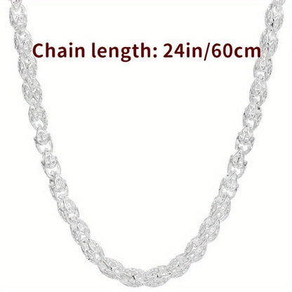 Sterling Silver Necklace - 925 Silver Bamboo Link, Textured Chain - size chart Chain length:24in/60cm