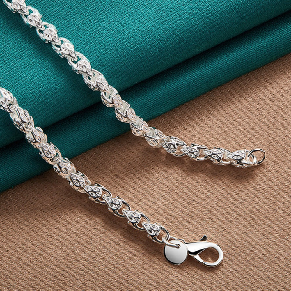 Sterling Silver Necklace - 925 Silver Bamboo Link, Textured Chain - product detail view 6