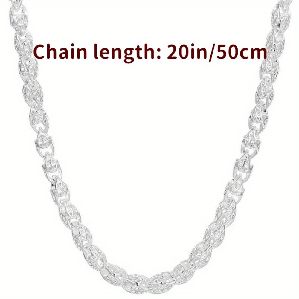 Sterling Silver Necklace - 925 Silver Bamboo Link, Textured Chain - size chart Chain length:20in/50cm