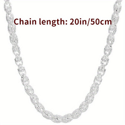 Sterling Silver Necklace - 925 Silver Bamboo Link, Textured Chain - size chart Chain length:20in/50cm