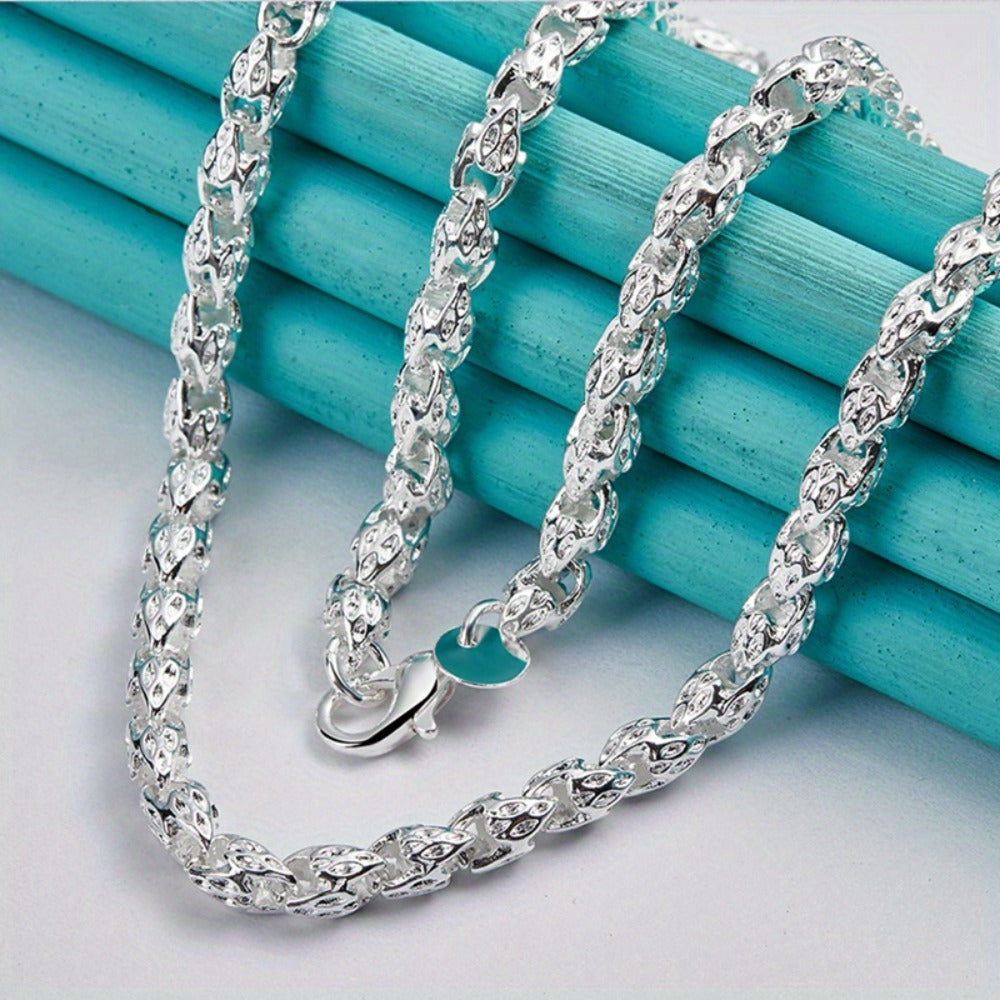 Sterling Silver Necklace - 925 Silver Bamboo Link, Textured Chain - product detail view 9