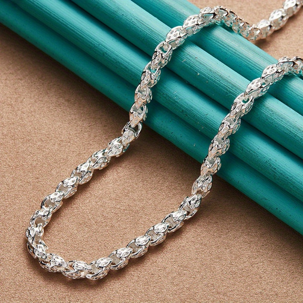 Sterling Silver Necklace - 925 Silver Bamboo Link, Textured Chain - product detail view 10
