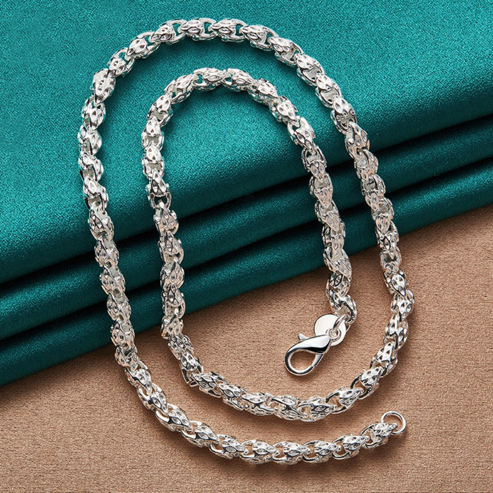 Sterling Silver Necklace - 925 Silver Bamboo Link, Textured Chain - product detail view 12
