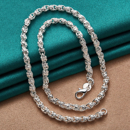 Sterling Silver Necklace - 925 Silver Bamboo Link, Textured Chain - product detail view 12