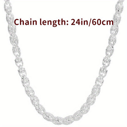 Sterling Silver Necklace - 925 Silver Bamboo Link, Textured Chain - size chart Chain length: 24in/60cm