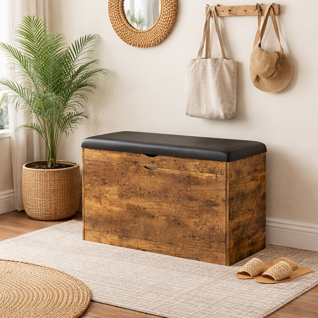 Storage Stool shown in the Wood option