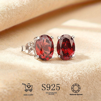 Stud Earrings for Women - Garnet 925 Sterling Silver Natural Stone Hypoallergenic January Birthstone - product detail view 12