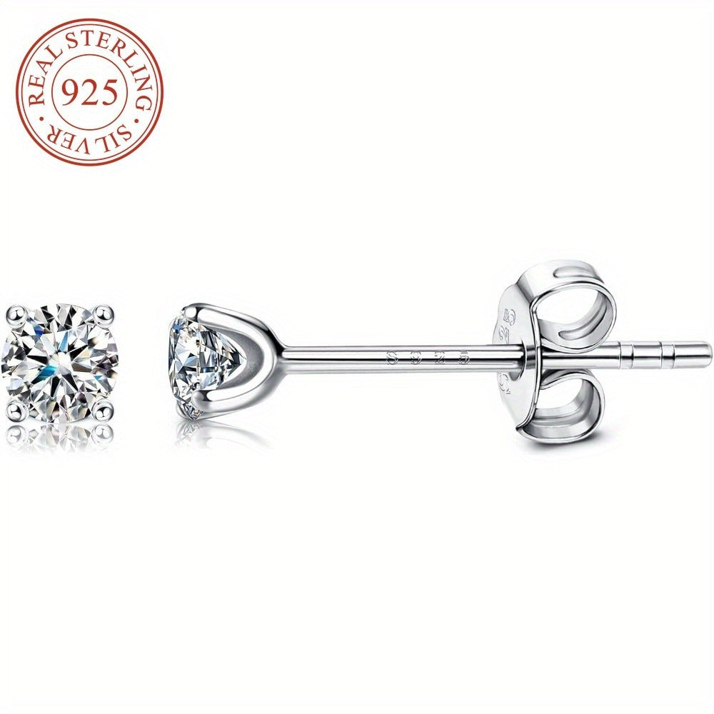 Stud Earrings for Women - Moissanite 0.1Ct D Color VVS1 Round Cut 925 Sterling Silver Platinum - product detail view 2