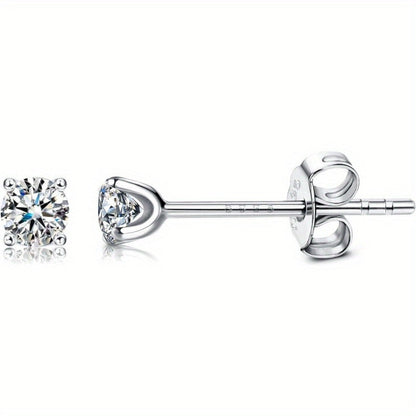 Stud Earrings for Women - Moissanite 0.1Ct D Color VVS1 Round Cut 925 Sterling Silver Platinum - product detail view 3