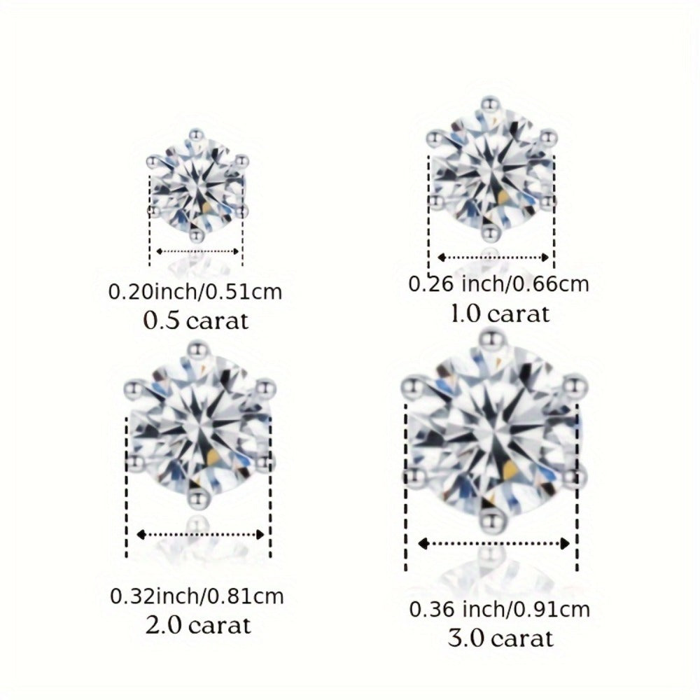 Stud Earrings for Women - Moissanite S925 Sterling Silver 0.5 1.0 2.0 3.0 Carat Diamond Alternative - product detail view 4