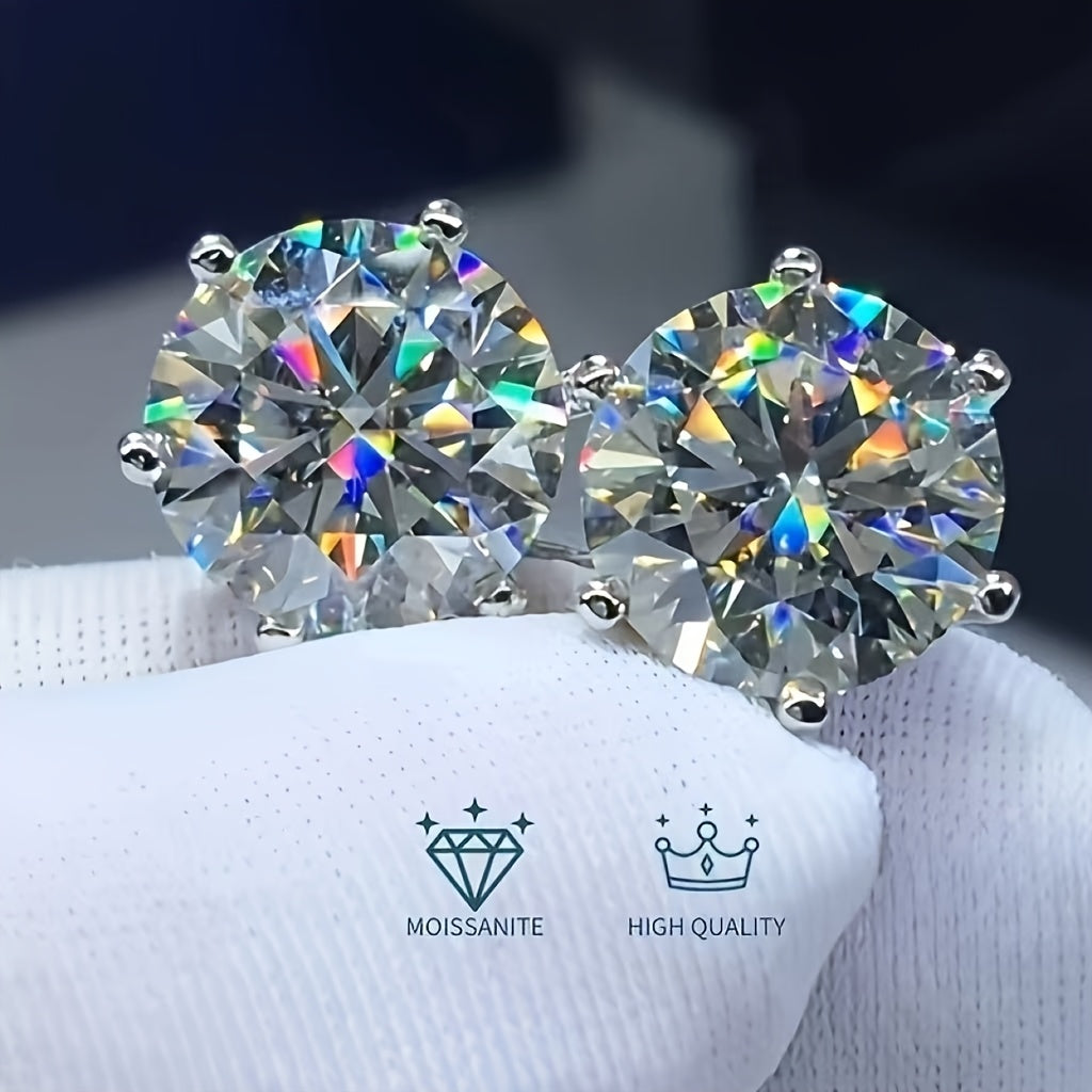Stud Earrings for Women - Moissanite S925 Sterling Silver 0.5 1.0 2.0 3.0 Carat Diamond Alternative - product detail view 6