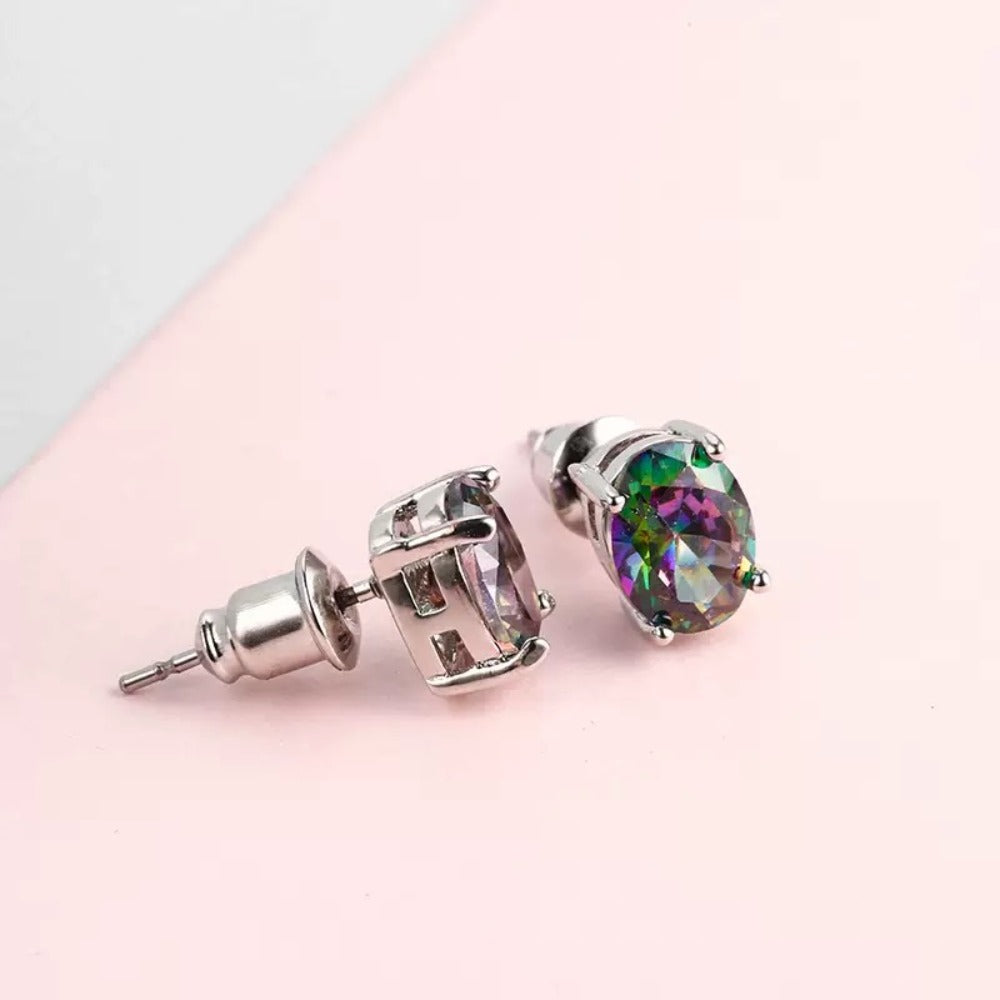 Stud Earrings for Women - Opal S925 Sterling Silver Black Opal Mosaic for , October Birthstone - product detail view 3