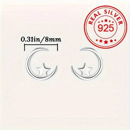 Stud Earrings for Women - Tiny Star & Moon for - 925 Sterling Silver Hypoallergenic Jewelry - product detail view 5