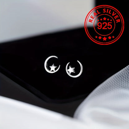 Stud Earrings for Women - Tiny Star & Moon for - 925 Sterling Silver Hypoallergenic Jewelry - product detail view 8