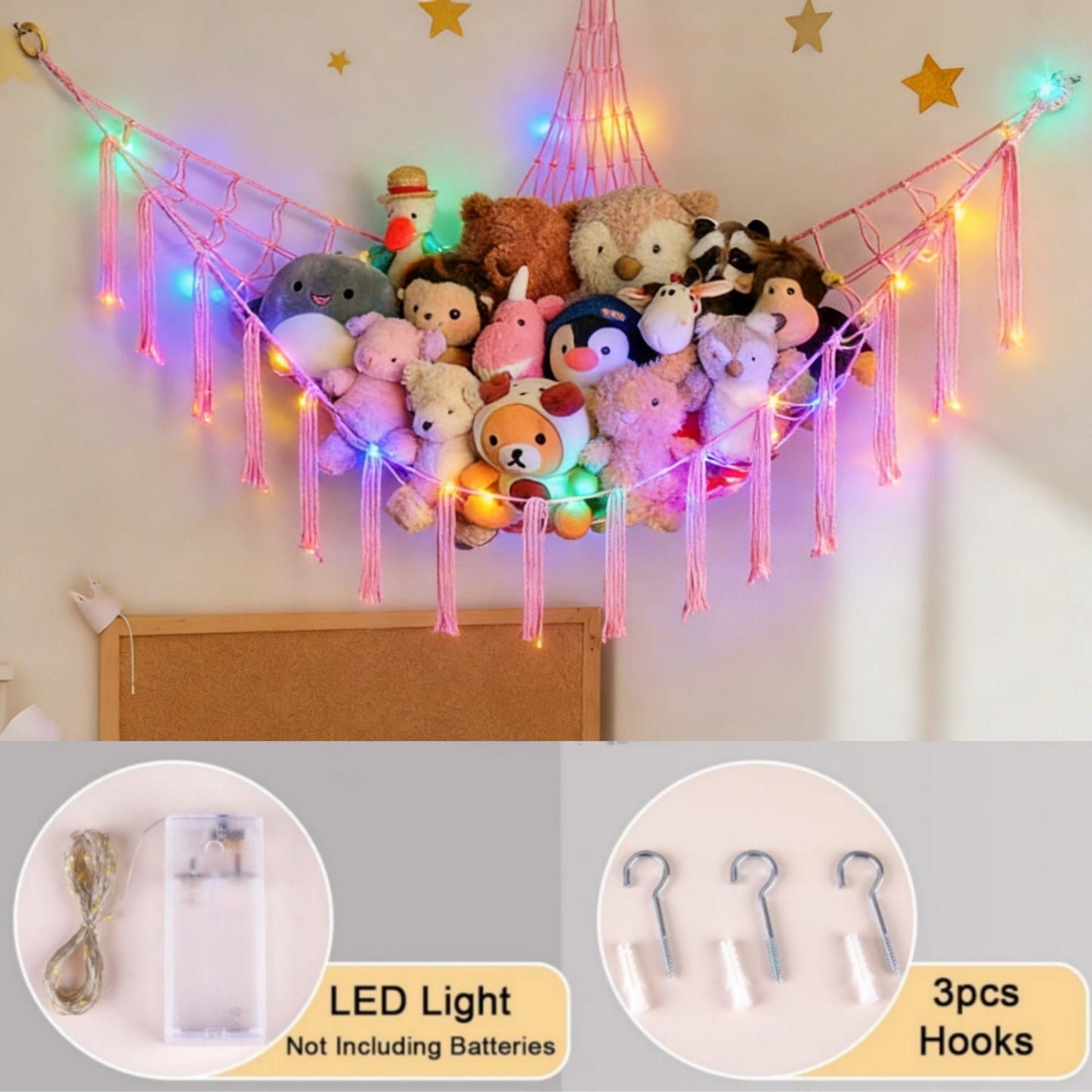 Stuffed Animal Storage Hammock with LED Lighting and Washable Cover for Kids' Room detail image - detail view 19