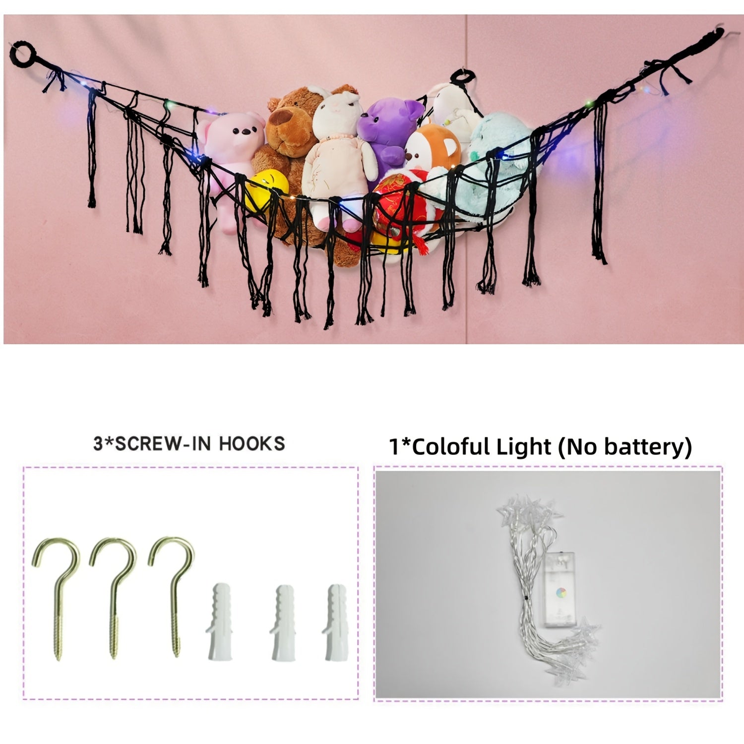 Toy Hammock shown in the Black With Lights option