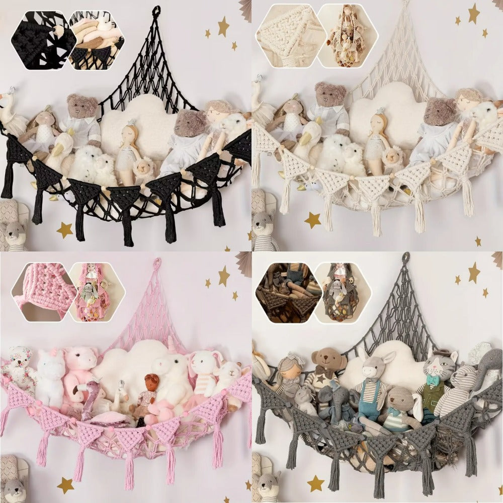 Toy Hammock, Stuffed Animal Storage Net with LED Lights Heart Tassels 3 Hooks Corner shown in the main product view