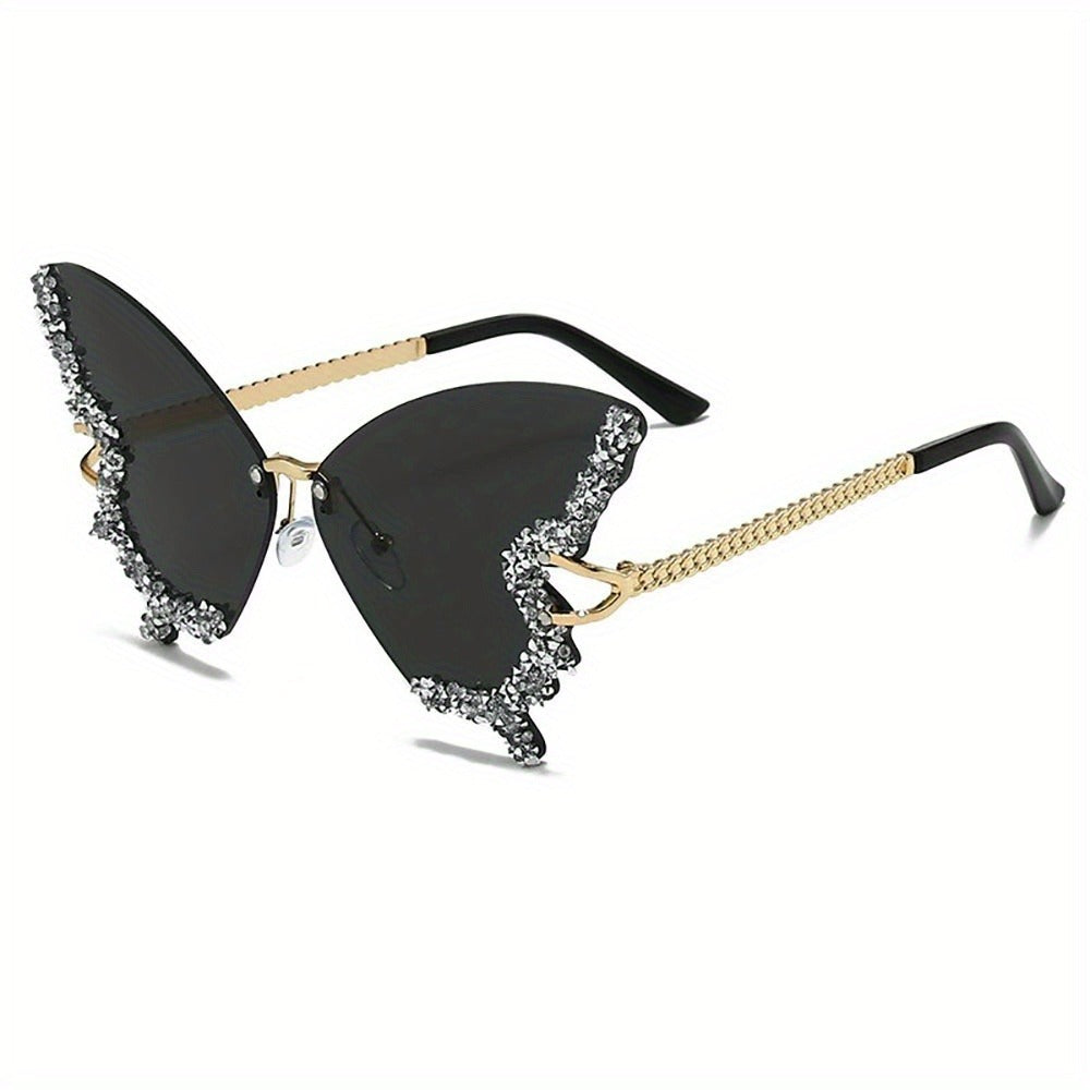 Sunglasses for Women - Butterfly Glasses Rhinestone Rim Sparkling Glamorous Decorative Fashion - product detail view 3