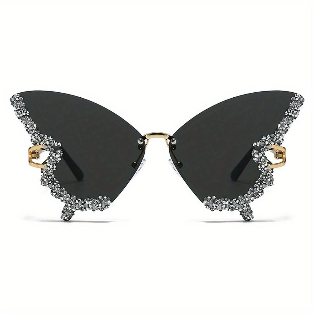 Sunglasses for Women - Butterfly Glasses Rhinestone Rim Sparkling Glamorous Decorative Fashion - product detail view 4