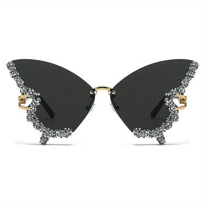 Sunglasses for Women - Butterfly Glasses Rhinestone Rim Sparkling Glamorous Decorative Fashion - product detail view 4