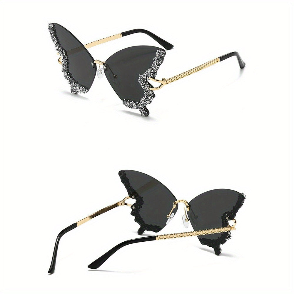 Sunglasses for Women - Butterfly Glasses Rhinestone Rim Sparkling Glamorous Decorative Fashion - product detail view 5