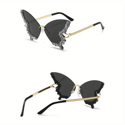 Sunglasses for Women - Butterfly Glasses Rhinestone Rim Sparkling Glamorous Decorative Fashion - product detail view 5