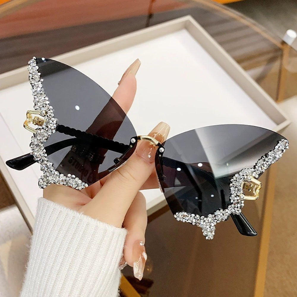 Sunglasses for Women - Butterfly Glasses Rhinestone Rim Sparkling Glamorous Decorative Fashion - product detail view 6