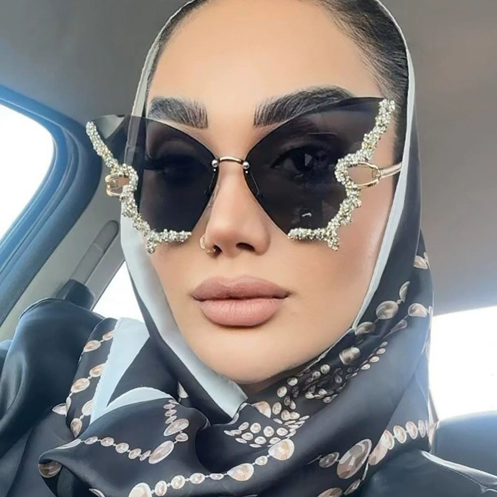 Sunglasses for Women - Butterfly Glasses Rhinestone Rim Sparkling Glamorous Decorative Fashion - product detail view 7