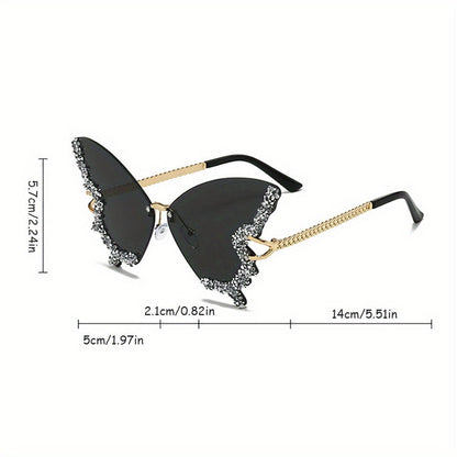 Sunglasses for Women - Butterfly Glasses Rhinestone Rim Sparkling Glamorous Decorative Fashion - product detail view 8