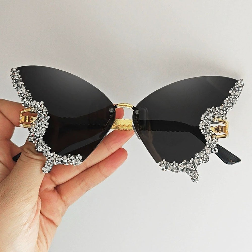 Sunglasses for Women - Butterfly Glasses Rhinestone Rim Sparkling Glamorous Decorative Fashion - product detail view 9
