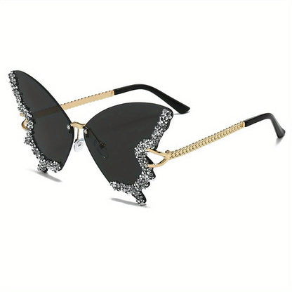 Sunglasses for Women - Butterfly Glasses Rhinestone Rim Sparkling Glamorous Decorative Fashion - product detail view 11