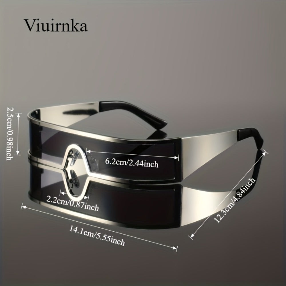 Sunglasses for Men - Cyberpunk Wraparound Glasses Futuristic Wide Temple Metal Frame with Case - product detail view 2