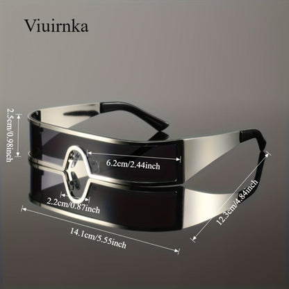 Sunglasses for Men - Cyberpunk Wraparound Glasses Futuristic Wide Temple Metal Frame with Case - product detail view 2