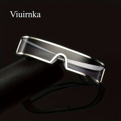 Sunglasses for Men - Cyberpunk Wraparound Glasses Futuristic Wide Temple Metal Frame with Case - product detail view 7