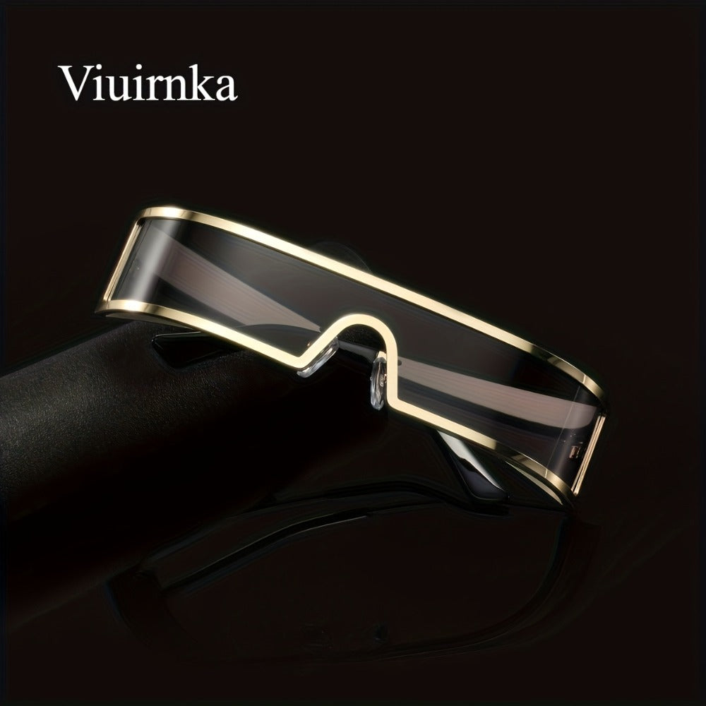 Sunglasses for Men - Cyberpunk Wraparound Glasses Futuristic Wide Temple Metal Frame with Case - product detail view 8