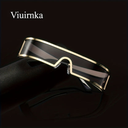 Sunglasses for Men - Cyberpunk Wraparound Glasses Futuristic Wide Temple Metal Frame with Case - product detail view 8