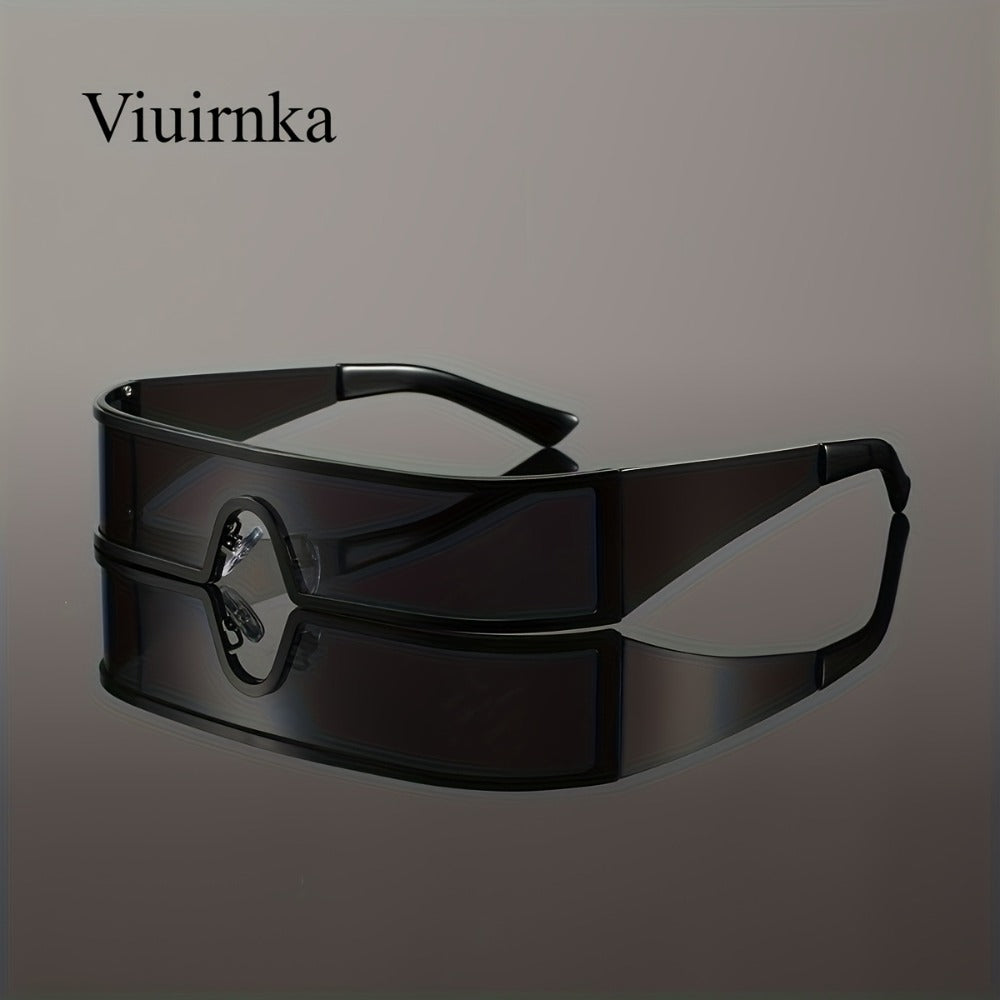Sunglasses for Men - Cyberpunk Wraparound Glasses Futuristic Wide Temple Metal Frame with Case - product detail view 9