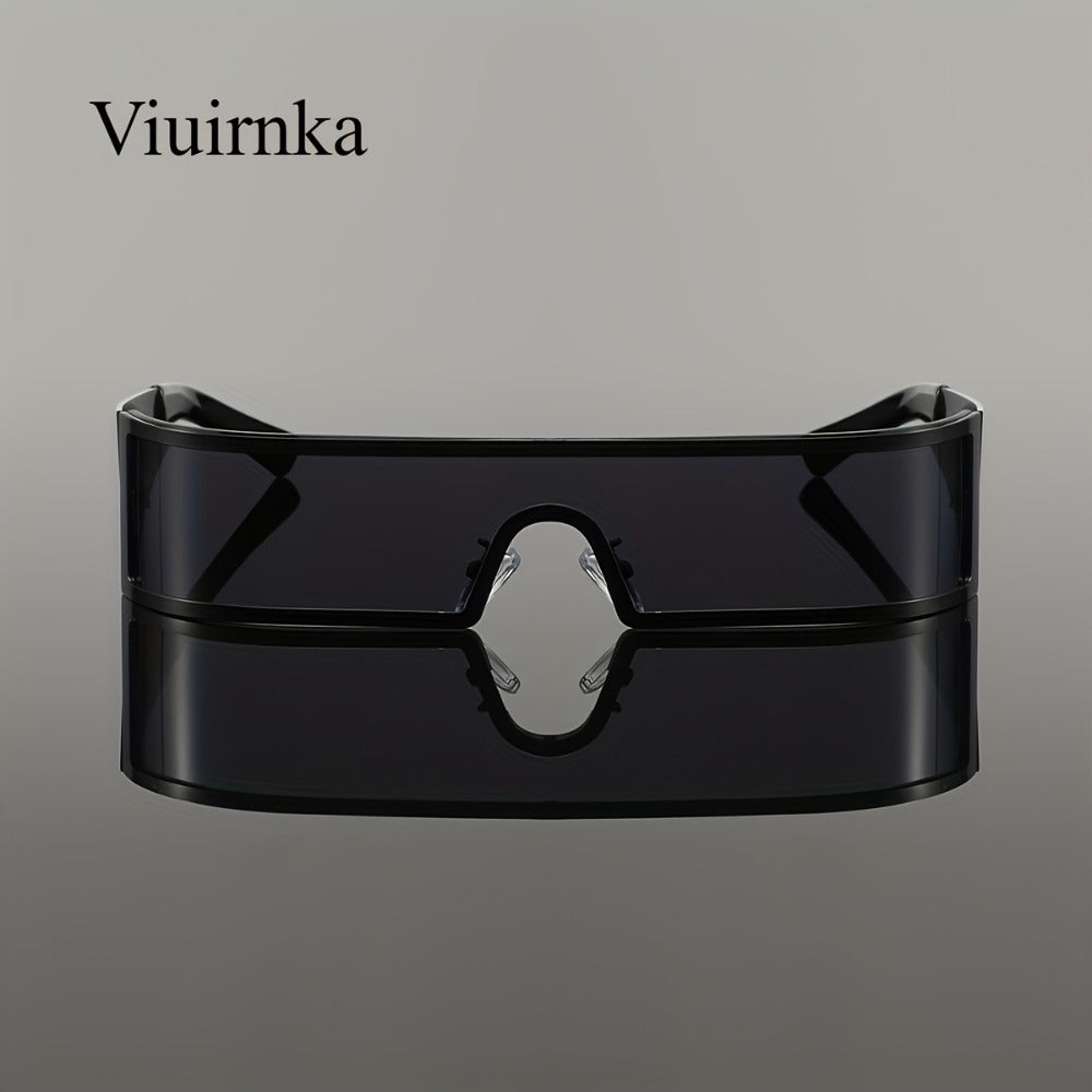 Sunglasses for Men - Cyberpunk Wraparound Glasses Futuristic Wide Temple Metal Frame with Case - product detail view 10