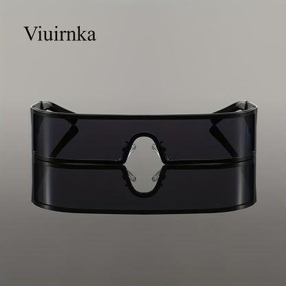 Sunglasses for Men - Cyberpunk Wraparound Glasses Futuristic Wide Temple Metal Frame with Case - product detail view 10